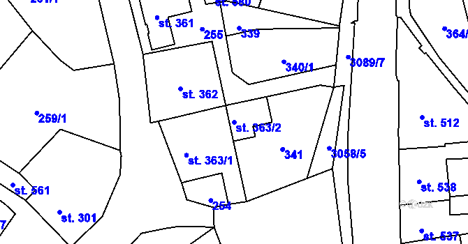 Parcela st. 363/2 v KÚ Krásno nad Teplou, Katastrální mapa