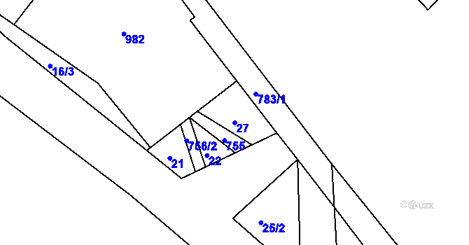 Parcela st. 27 v KÚ Milešov, Katastrální mapa