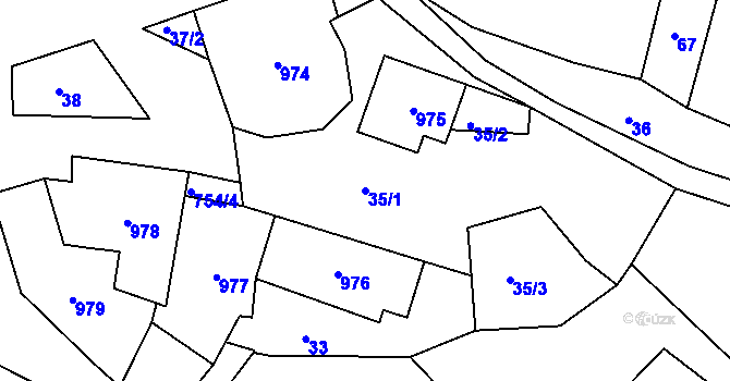 Parcela st. 35/1 v KÚ Milešov, Katastrální mapa