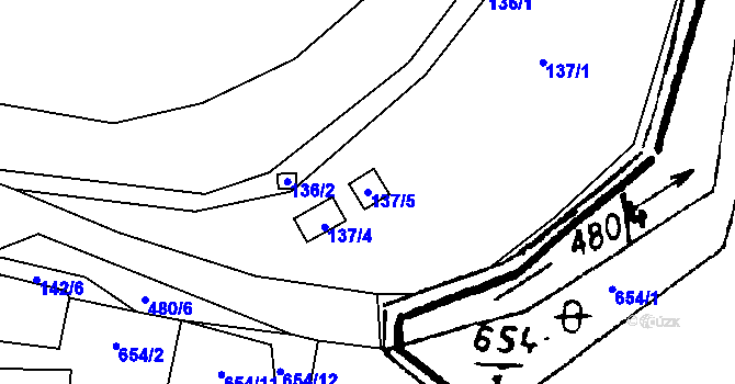 Parcela st. 137/5 v KÚ Krásný Dvůr, Katastrální mapa