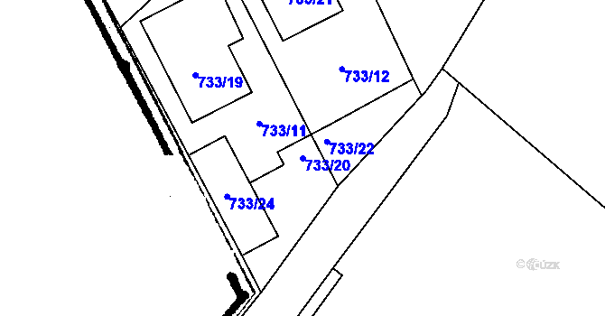 Parcela st. 733/20 v KÚ Krásný Dvůr, Katastrální mapa
