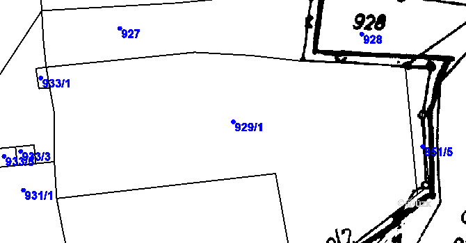 Parcela st. 929/1 v KÚ Krásný Dvůr, Katastrální mapa