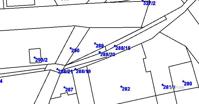 Parcela st. 288/20 v KÚ Krásný Dvůr, Katastrální mapa