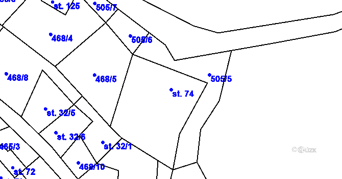 Parcela st. 74 v KÚ Damice, Katastrální mapa