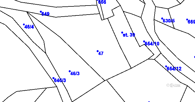 Parcela st. 47 v KÚ Damice, Katastrální mapa