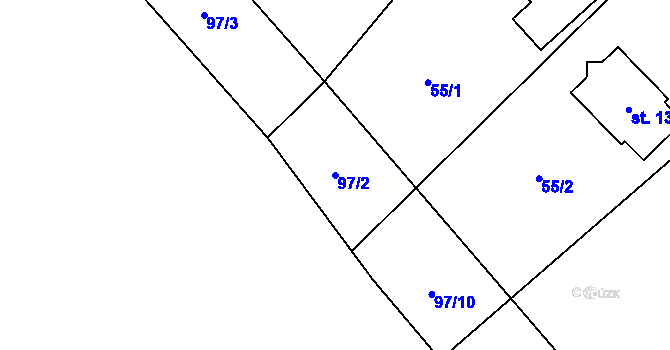 Parcela st. 97/2 v KÚ Damice, Katastrální mapa