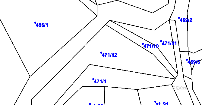 Parcela st. 471/12 v KÚ Damice, Katastrální mapa