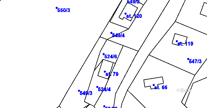 Parcela st. 524/6 v KÚ Damice, Katastrální mapa