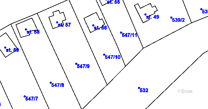 Parcela st. 547/10 v KÚ Damice, Katastrální mapa