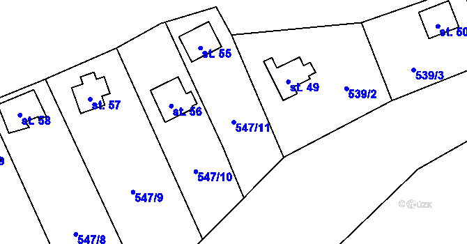 Parcela st. 547/11 v KÚ Damice, Katastrální mapa