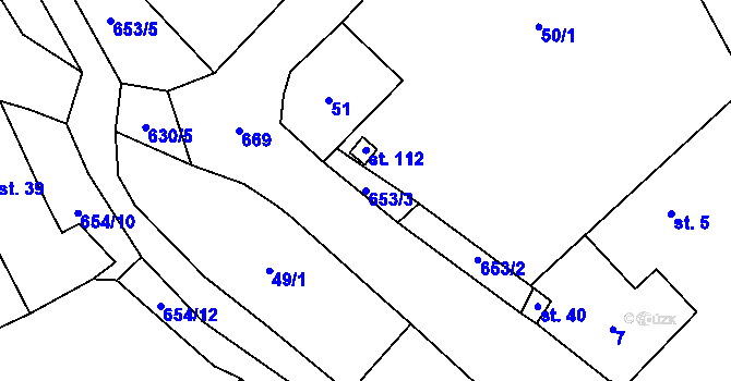 Parcela st. 653/3 v KÚ Damice, Katastrální mapa