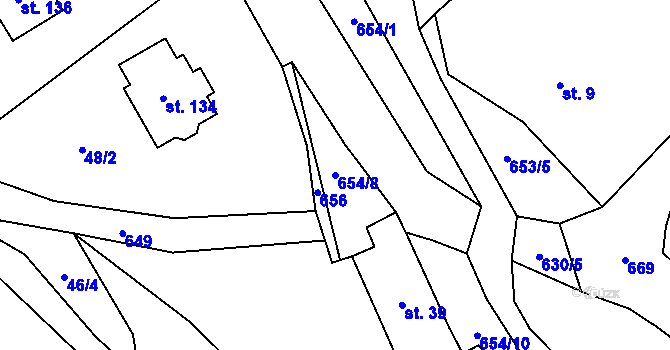 Parcela st. 654/8 v KÚ Damice, Katastrální mapa