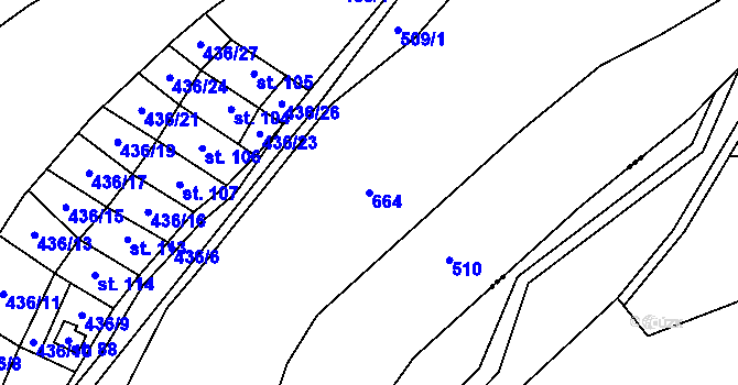 Parcela st. 664 v KÚ Damice, Katastrální mapa