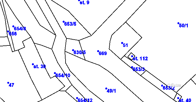 Parcela st. 669 v KÚ Damice, Katastrální mapa