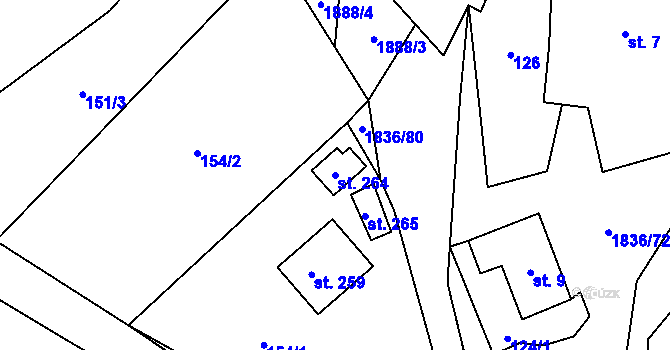 Parcela st. 264 v KÚ Krásný Les, Katastrální mapa