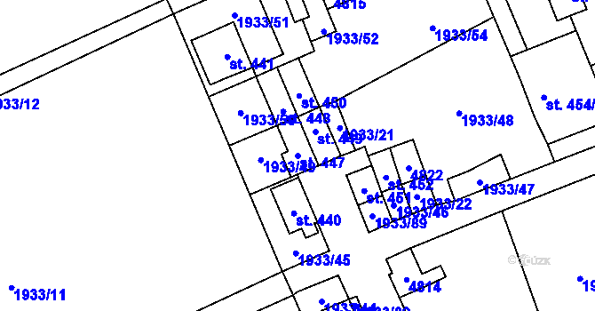 Parcela st. 447 v KÚ Krásný Les v Krušných horách, Katastrální mapa