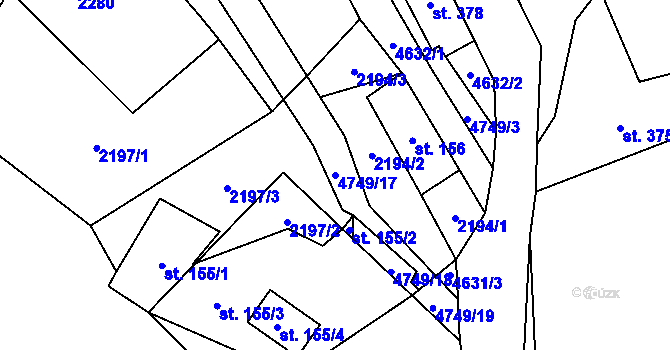 Parcela st. 4749/17 v KÚ Krásný Les v Krušných horách, Katastrální mapa