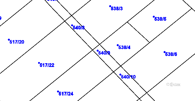 Parcela st. 540/9 v KÚ Krasonice, Katastrální mapa