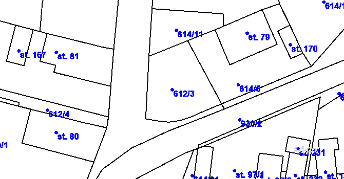 Parcela st. 612/3 v KÚ Krasoňov, Katastrální mapa
