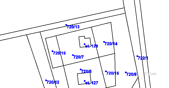 Parcela st. 128 v KÚ Krasoňov, Katastrální mapa