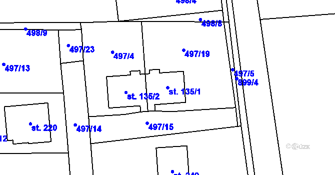 Parcela st. 135/1 v KÚ Krasoňov, Katastrální mapa