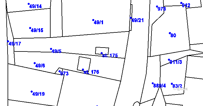 Parcela st. 175 v KÚ Krasoňov, Katastrální mapa