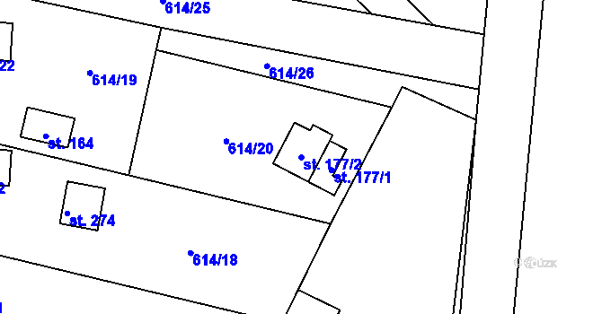 Parcela st. 177/2 v KÚ Krasoňov, Katastrální mapa