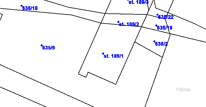 Parcela st. 189/1 v KÚ Krasoňov, Katastrální mapa