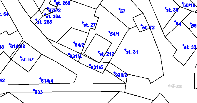 Parcela st. 217 v KÚ Krasoňov, Katastrální mapa