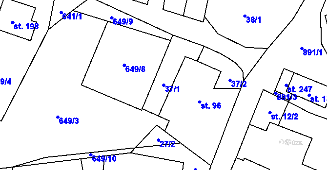 Parcela st. 37/1 v KÚ Krasoňov, Katastrální mapa