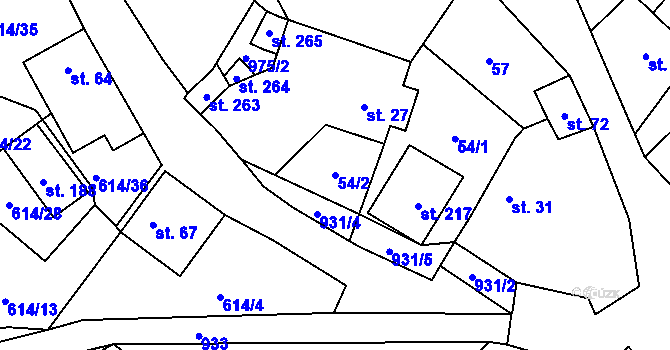 Parcela st. 54/2 v KÚ Krasoňov, Katastrální mapa