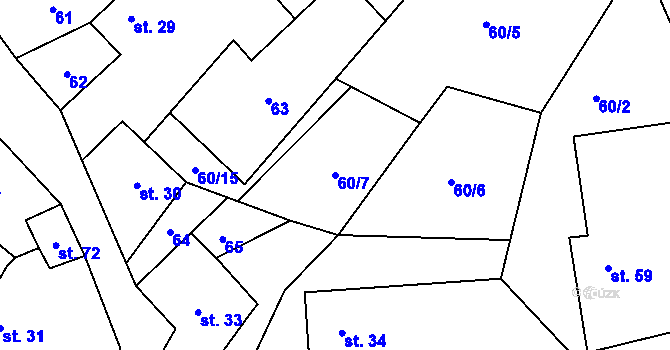 Parcela st. 60/7 v KÚ Krasoňov, Katastrální mapa
