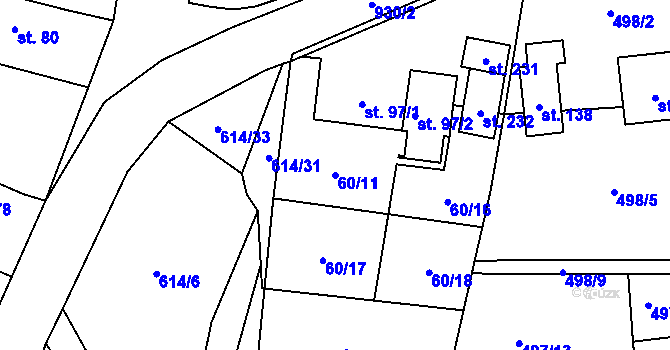 Parcela st. 60/11 v KÚ Krasoňov, Katastrální mapa