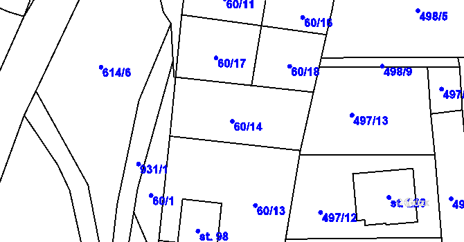 Parcela st. 60/14 v KÚ Krasoňov, Katastrální mapa