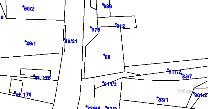 Parcela st. 80 v KÚ Krasoňov, Katastrální mapa