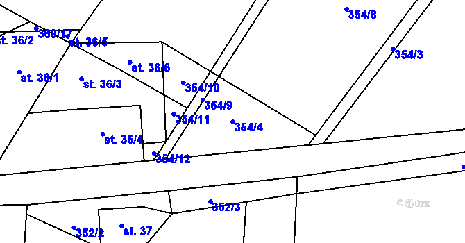 Parcela st. 354/4 v KÚ Krasoňov, Katastrální mapa