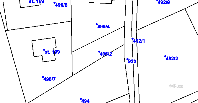 Parcela st. 496/2 v KÚ Krasoňov, Katastrální mapa