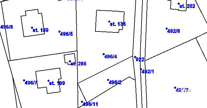 Parcela st. 496/4 v KÚ Krasoňov, Katastrální mapa