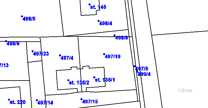 Parcela st. 497/19 v KÚ Krasoňov, Katastrální mapa