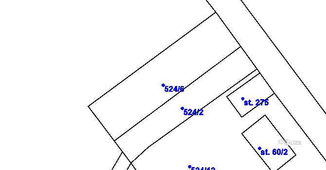 Parcela st. 524/6 v KÚ Krasoňov, Katastrální mapa