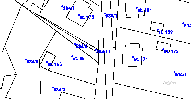 Parcela st. 584/11 v KÚ Krasoňov, Katastrální mapa