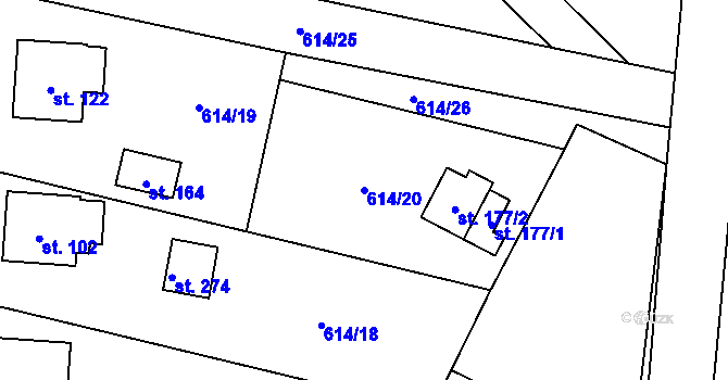 Parcela st. 614/20 v KÚ Krasoňov, Katastrální mapa