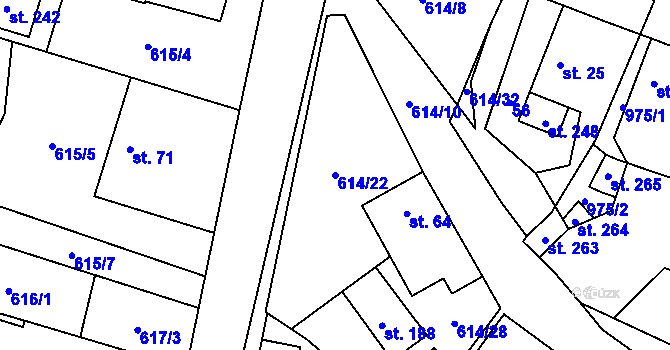 Parcela st. 614/22 v KÚ Krasoňov, Katastrální mapa