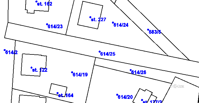 Parcela st. 614/25 v KÚ Krasoňov, Katastrální mapa