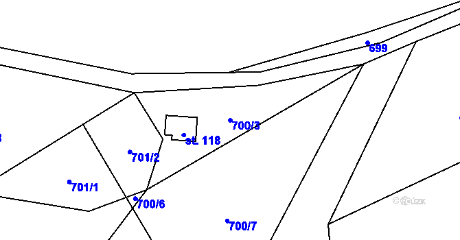 Parcela st. 700/3 v KÚ Krasoňov, Katastrální mapa