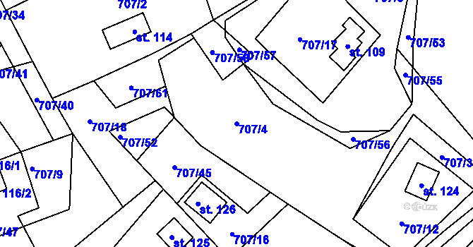 Parcela st. 707/4 v KÚ Krasoňov, Katastrální mapa