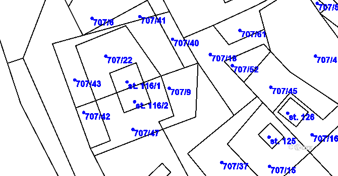 Parcela st. 707/9 v KÚ Krasoňov, Katastrální mapa