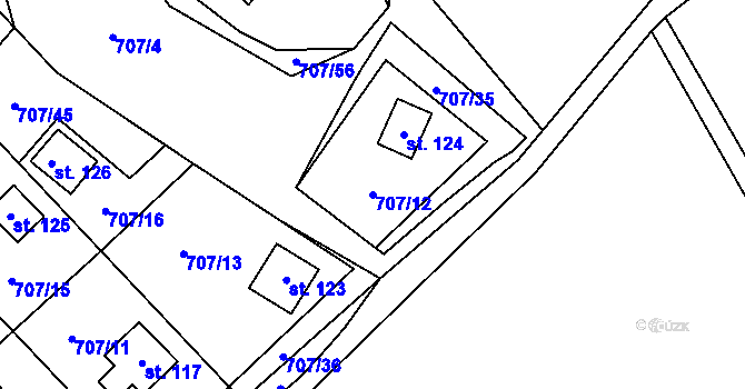 Parcela st. 707/12 v KÚ Krasoňov, Katastrální mapa