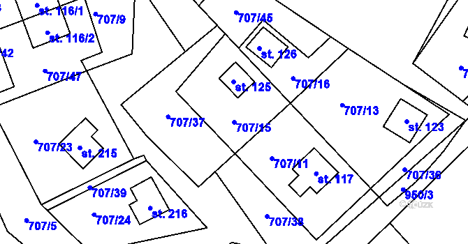 Parcela st. 707/15 v KÚ Krasoňov, Katastrální mapa