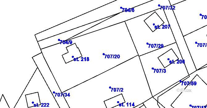 Parcela st. 707/20 v KÚ Krasoňov, Katastrální mapa